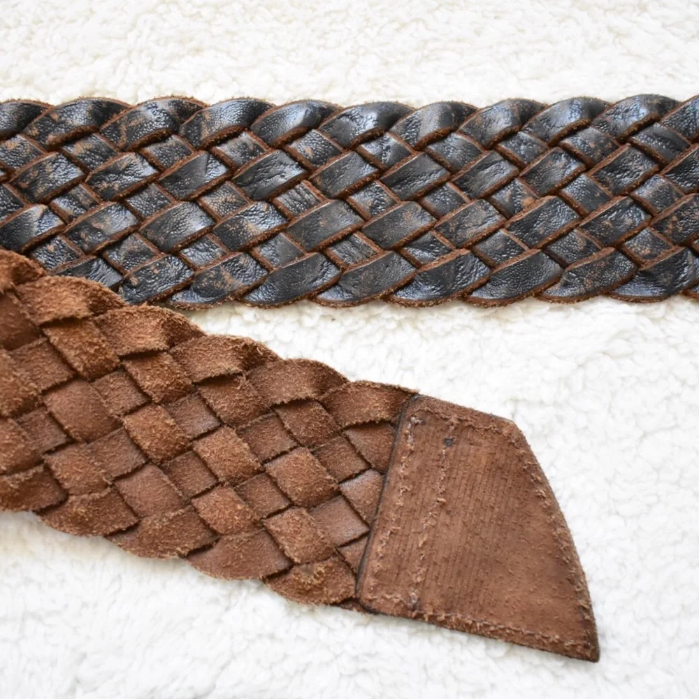 Arcangelo Blue Distressed Leather Braided Belt